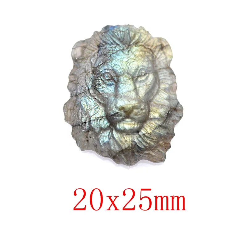 Natural Shiny Labradorite Stone Carved Lion Head Pendant Brave Lucky Reiki Amulet for DIY Necklace Jewelry Making