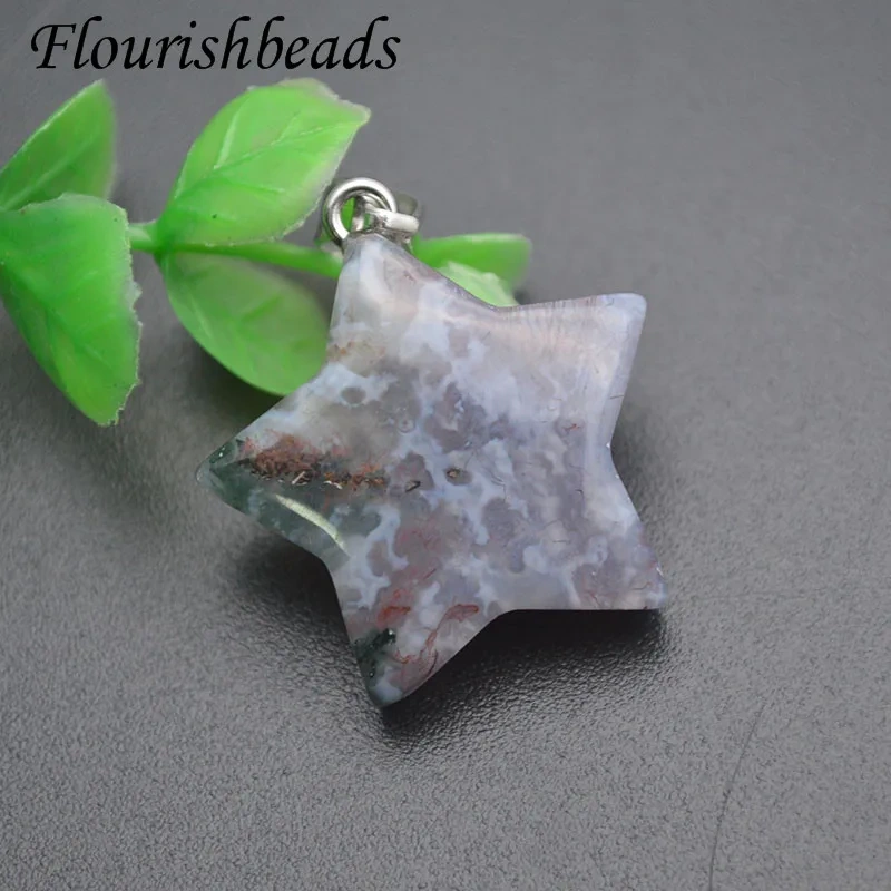 5pcs Trendy Natural Stone Crystal Rose Quartz Tiger Eye Gemstone Star Necklace Pendant for Women DIY Fine Jewelry