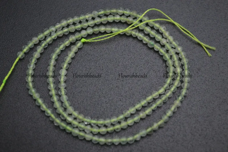 2mm Faceted Diamond Cutting Natural Green Prehnite Stone Round Loose Beads