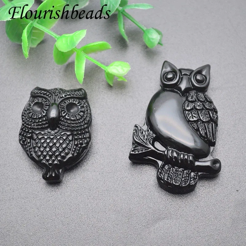 Natural Black Obsidian Carved Animal Owl Shape Gemstone Pendant for DIY Yoga Necklaces Fine Jewelry