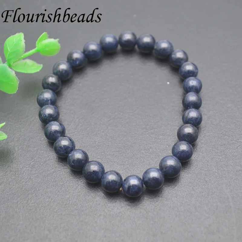 7.8~8mm Genuine Natural Blue Sapphire Gemstone Stretch Bracelet Crystal Round Beads Bracelet for Women Man