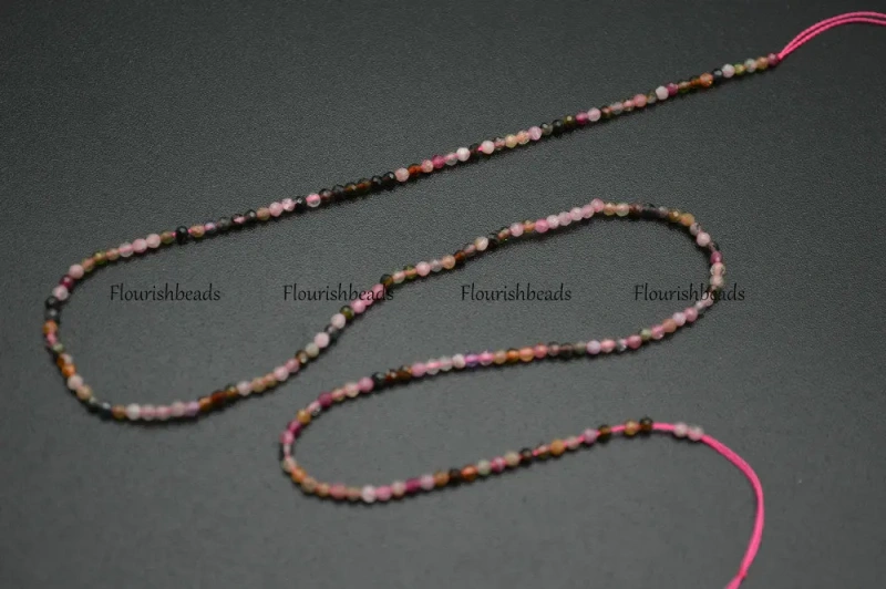 Wholesale 2mm Natural Multi color Tourmaline Faceted Diamond Cutting Stone Round Loose Beads