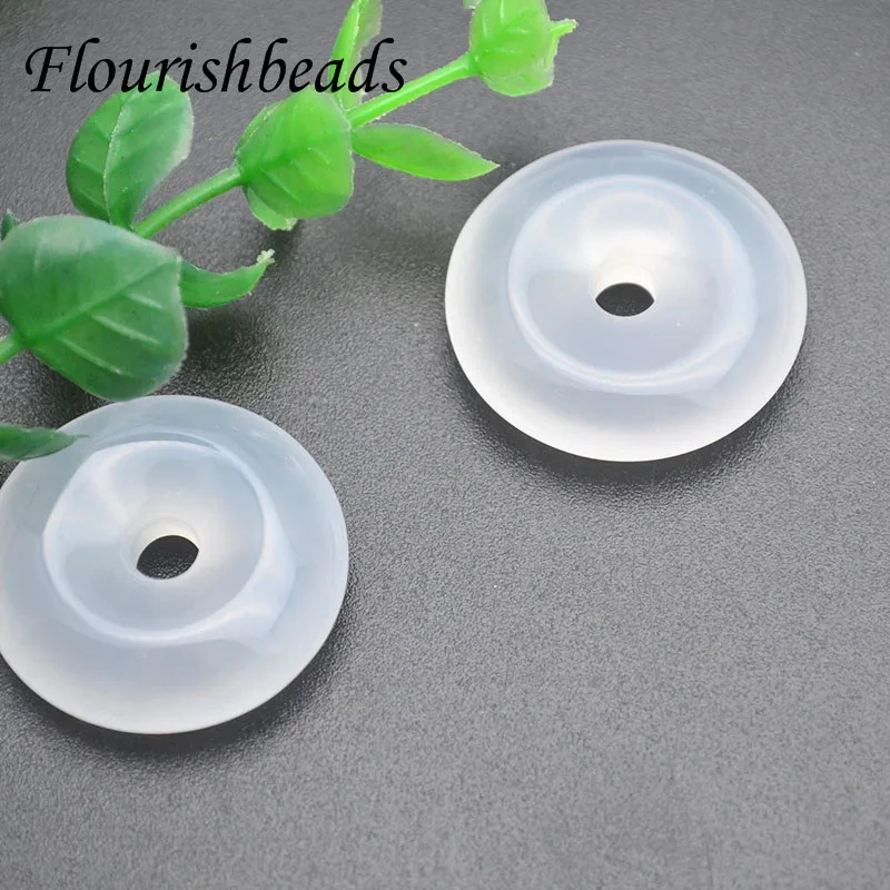 Flat Round Smooth 30mm Chalcedony Donut Shaped Pendant for Handmade for Necklace Bracelets DIY Jewelry Components Making