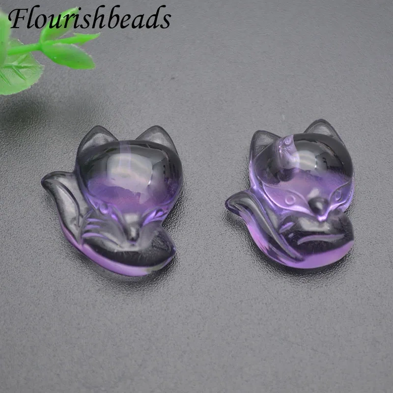 18x25mm Big Head Fox Natural Amethyst Quartz Animal  Pendant  for DIY Jewelry Making Accessories