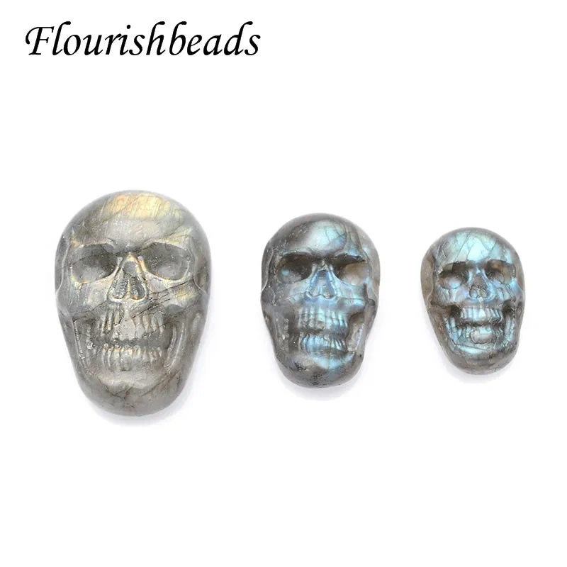 Natural Labradorite Stone Carved Skull Necklace Pendant Cabochon Jewelry DIY Makings Cool Birthday Gift 5pcs