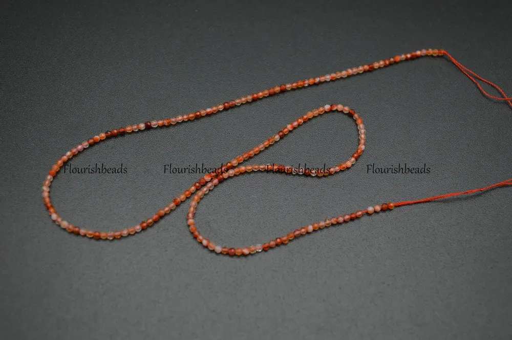 Wholesale 2mm Faceted Diamond Cutting Natural Red Carnelian Agate Stone Round Loose Beads
