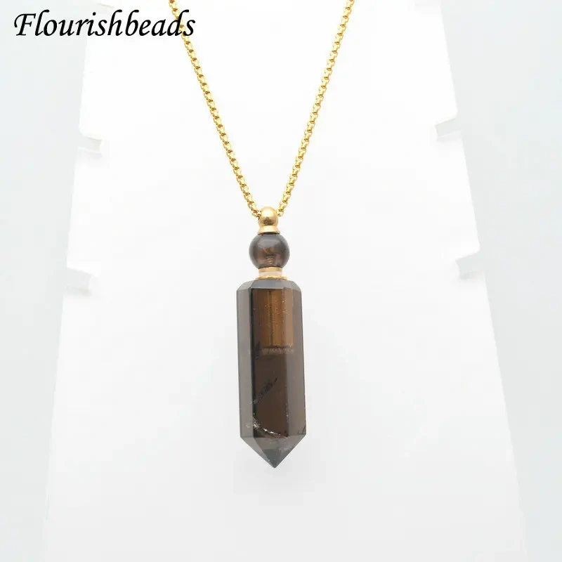 Faceted Point Perfume Bottle Pendant Natural Gemstone Essential Oils Perfume Bottle Pendant Necklace Fine Jewelry Women Gift