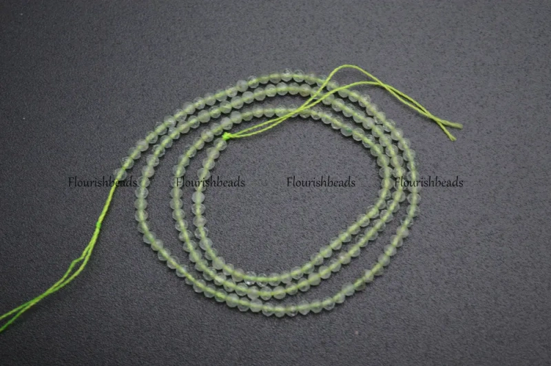 2mm Faceted Diamond Cutting Natural Green Prehnite Stone Round Loose Beads