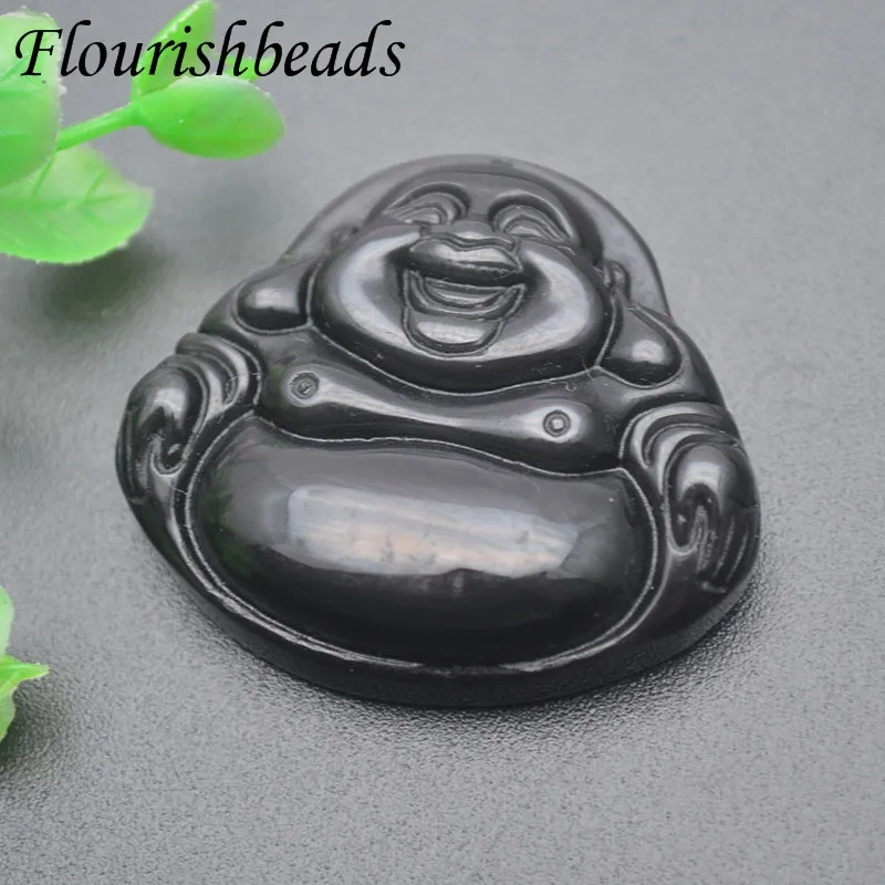 Natural Black Obsidian Carved Buddha Pendant Lucky Amulet Amitabha for Women Men Healing Jewelry Gifts