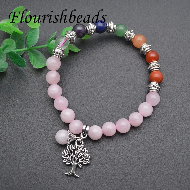 100% Natural Stone Amethyst Rose Quartz Handmade Life Tree Chain Bracelet  for Women Men Jewelry Gifts 5pcs/lot