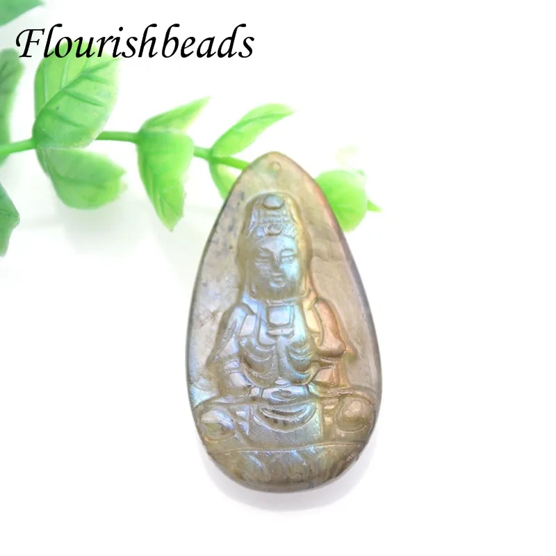 Hight Quality Natural Labradorite Guanyin Head Pendants Transhipped Buddha Head For necklace Jewelry Making