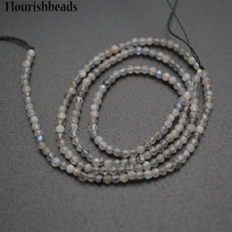 2mm Faceted Diamond Cutting Natural Labradorite Stone Round Loose Beads