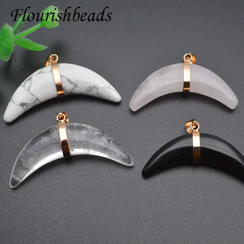 25x45mm Natural Gem Stone Crystal Quartz Half  Moon Shape Pendant Charms for DIY Necklace 5pcs/lot