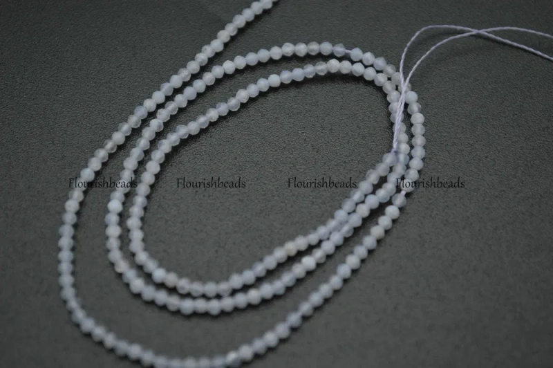 Wholesale Natural Blue Lance Agate 2mm Faceted Diamond Cutting Stone Round Loose Beads