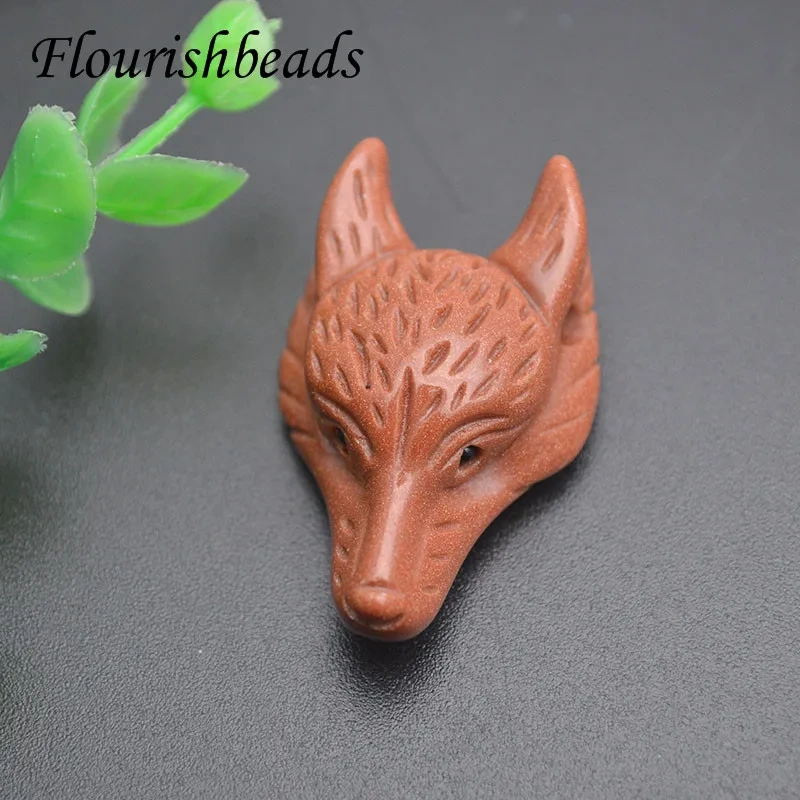 25x42mm Fashion Natural Gemstone Carved Wolf Head Animal Pendant Rose Quartz Opal Stone Charms for Necklace Jewelry Making