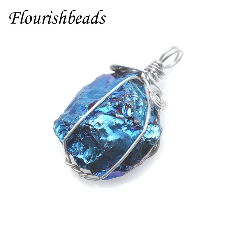 Fine Jewelry Electroplated Natural Apatite Miticolored Winding Pendant DIY Handmade Necklaces Women Men Reiki Jewelry 3pcs/lot