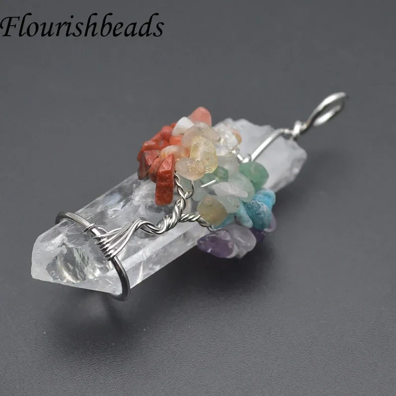 1pc Crystal Quartz Point Pillar Chakra Pendant Winding Tree of Life Pendants for Handmade DIY Necklace Jewelry