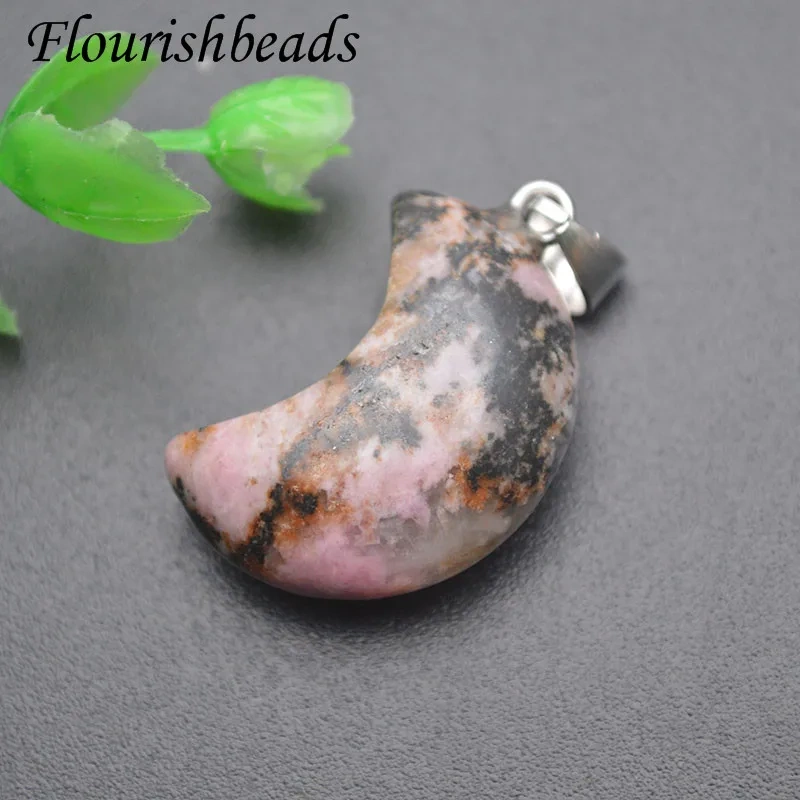 20x28mm Moon Shape Natural Stone Green Aventurine Rose Quartz Obsidian Crystal Charms Pendant DIY Fine Jewery Necklace