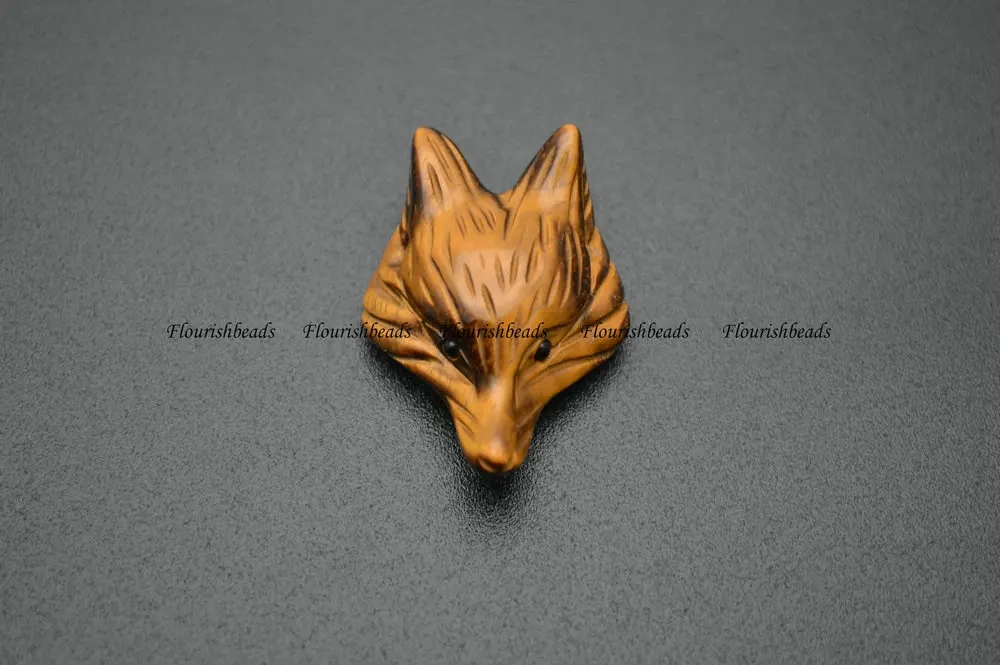 Natural Yellow Tiger Eye Stone Carved Fox Pendant Fit Necklace Making Increase Luck with The Opposite Sex Jewelry