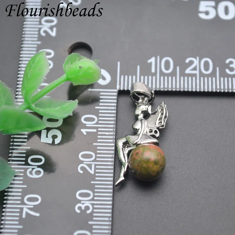 10pcs/lot Natural  Agate Green Aventurine Unakite Round Stone Genie Pendant Charm DIY Necklace Jewelry Making
