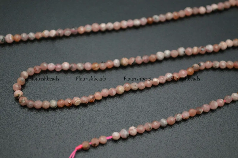 Faceted Natural Argentina Rhodochrosite Diamond Cutting 3mm Stone Round Loose Beads