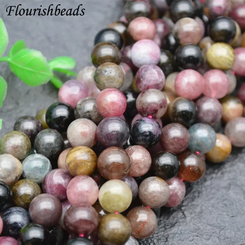 6mm 8mm 10mm Natural Tourmaline Stone Round Beads Fine Jewelry Making Earrings Necklace Stone Loose Beads 5Strands