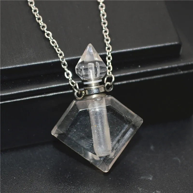 Unique Faceted Perfume Bottle Pendant Natural Gemstone Essential Oils Perfume Bottle Pendant Necklace Fine Jewelry Women Gift