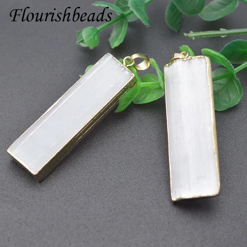 3Pcs/lot Natural Selenite Stone Crystal Irregular Rectangular Column Stone Yogi Reiki Healing Specimen Pendant DIY Necklace