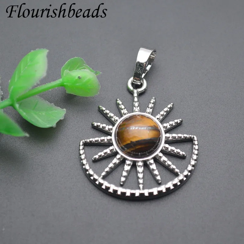 Vintage Devil Eye Natural Crystal Amethyst Rose Quartz Sun Pendant Men Women Creative Healing Jewelry Couple Necklace Pendant