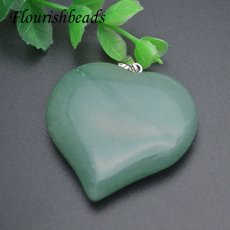 40x45mm Natural Stone Crystal Amethyst Green Aventurine Rose Quartz Tiger Eye Heart Shape Pendant DIY Necklace Accessories