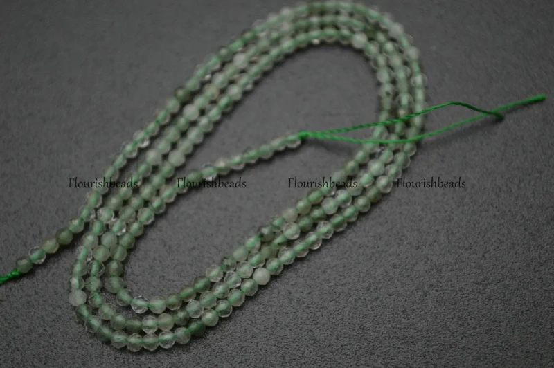 Natural Green Green Rutilated Quartz Diamond Cutting Faceted 2mm 3mm Stone Round Loose Beads