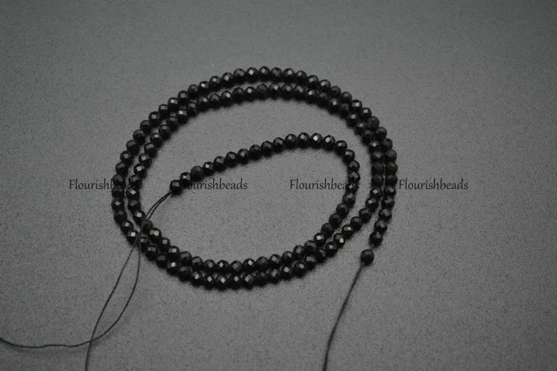 3mm Diamond Cutting Faceted Natural Black Tourmaline Small Size Stone Round Loose Beads