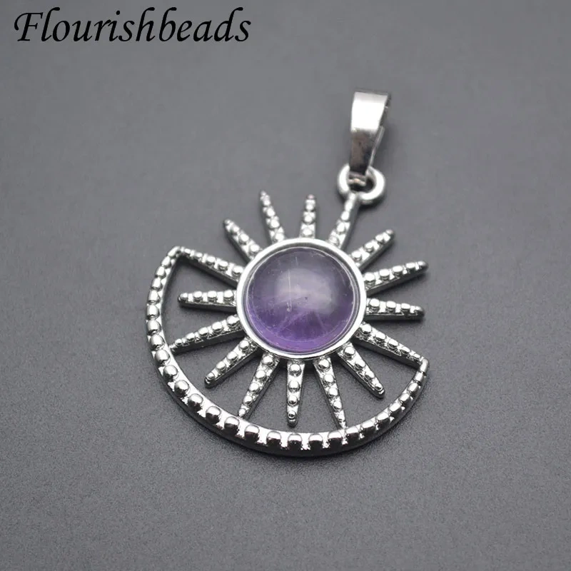 Vintage Devil Eye Natural Crystal Amethyst Rose Quartz Sun Pendant Men Women Creative Healing Jewelry Couple Necklace Pendant