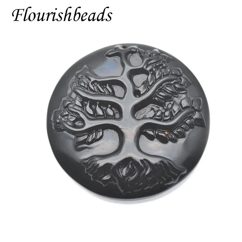 Natural Stone Black Obsidian Tree of Life Shape Pendant Men NecklacesMeditation Jewelry  1pcs