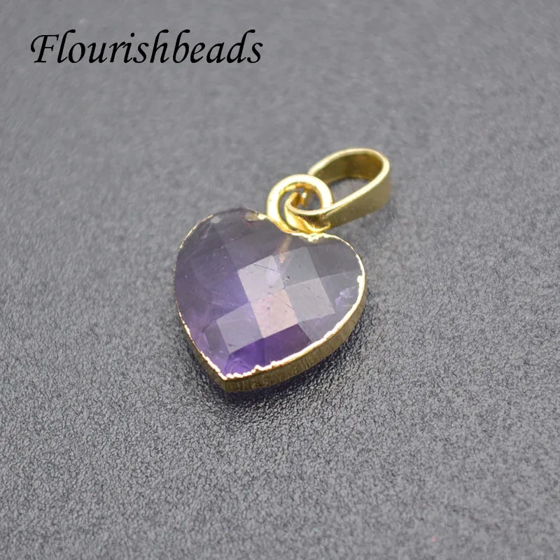 Cute Natural Gemstone Faceted Heart Shape Pendant Amazonite Labradorite Amethyst Healing Crystal Necklace Women Men Jewelry
