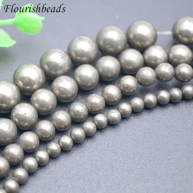 Wholesale Price Natural Stone Pyrite Smooth Round Loose Beads 4-12mm Size for DIY Jewelry Making 2 Strands/lot