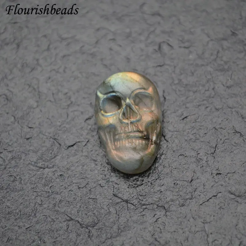 Natural Labradorite Stone Carved Skull Necklace Pendant Cabochon Jewelry DIY Makings Cool Birthday Gift 5pcs