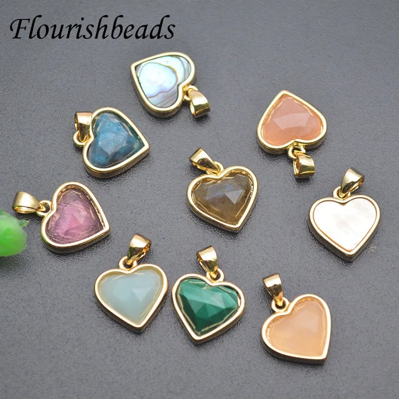 5pcs  Natural Stone Pendant Apatite Amethyst Sun Stone Heart Shape Charms DIY Earrings Necklace Accessories for Fine Jewelry