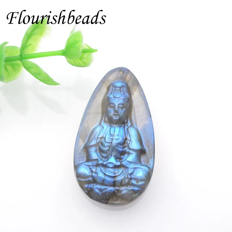 High Quality Natural Labradorite Guanyin Head Pendants Transhipped Buddha Head For necklace Jewelry Making