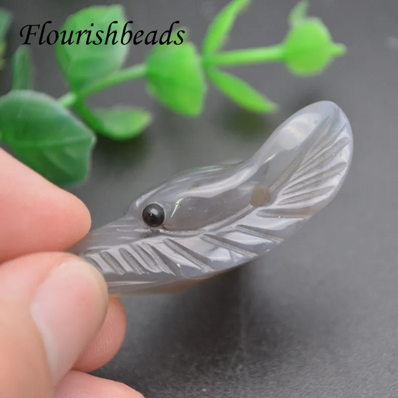 30x42mm Natural Grey Agate Stone Carved Fox Shape Pendant Fit Women Men Gift Necklace Making 2pcs/lot
