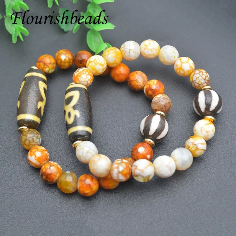 Natural Stone 10mm Beads Dragon Veins Agates Bead Tibetan Dzi Bracelet for Women Men Jewelry Gift