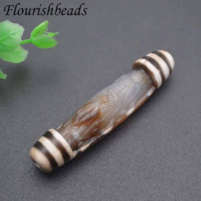 Vintage Natural Stone Tibetan Dzi Agates Stone Carved Dragon Head Pendant for Women Women Lucky Beads