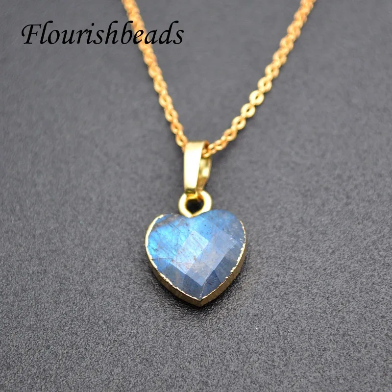 Fashion Heart Necklaces Metal Link Chain Labradorite Amethyst Pendant Choker Gemstone Necklace Good Quality Jewelry Gift