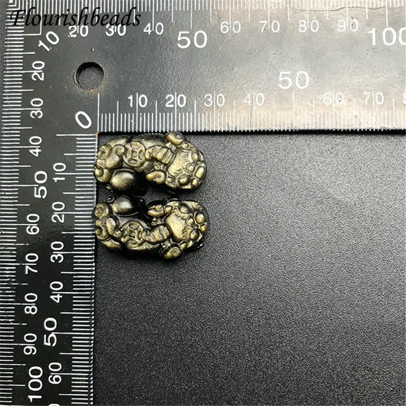 Natural Gold Obsidian Stone Carved Pixiu Pendant Fit Necklace Making Increase Luck with The Opposite Sex Jewelry 5pcs