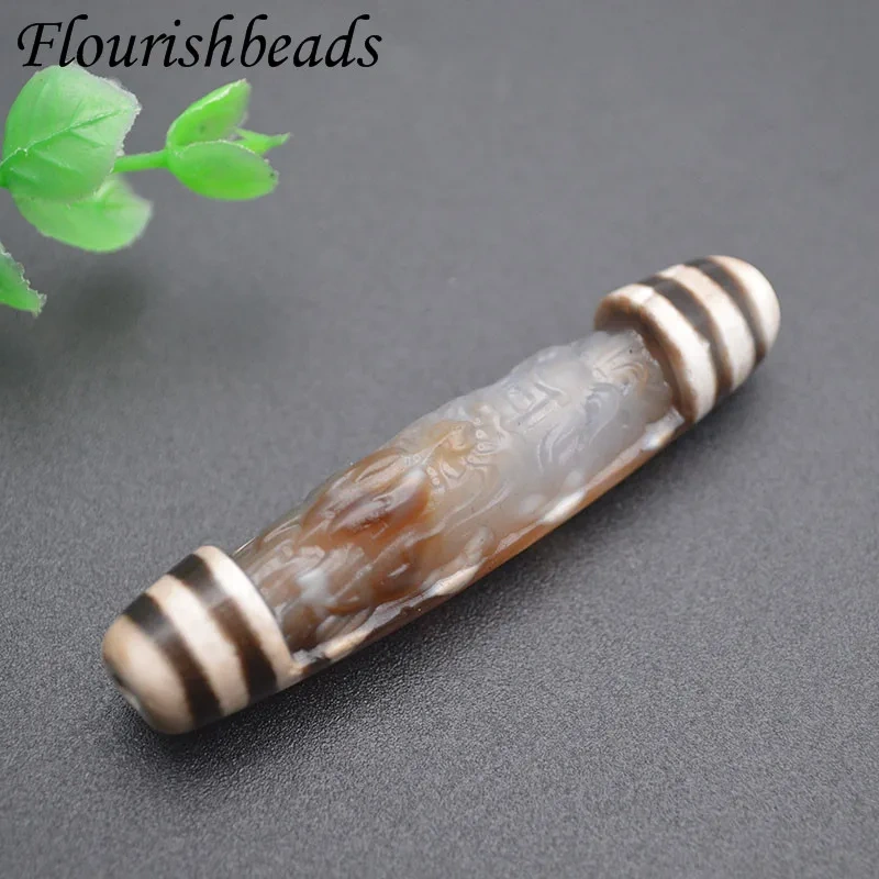 Vintage Natural Stone Tibetan Dzi Agates Stone Carved Dragon Head Pendant for Women Women Lucky Beads