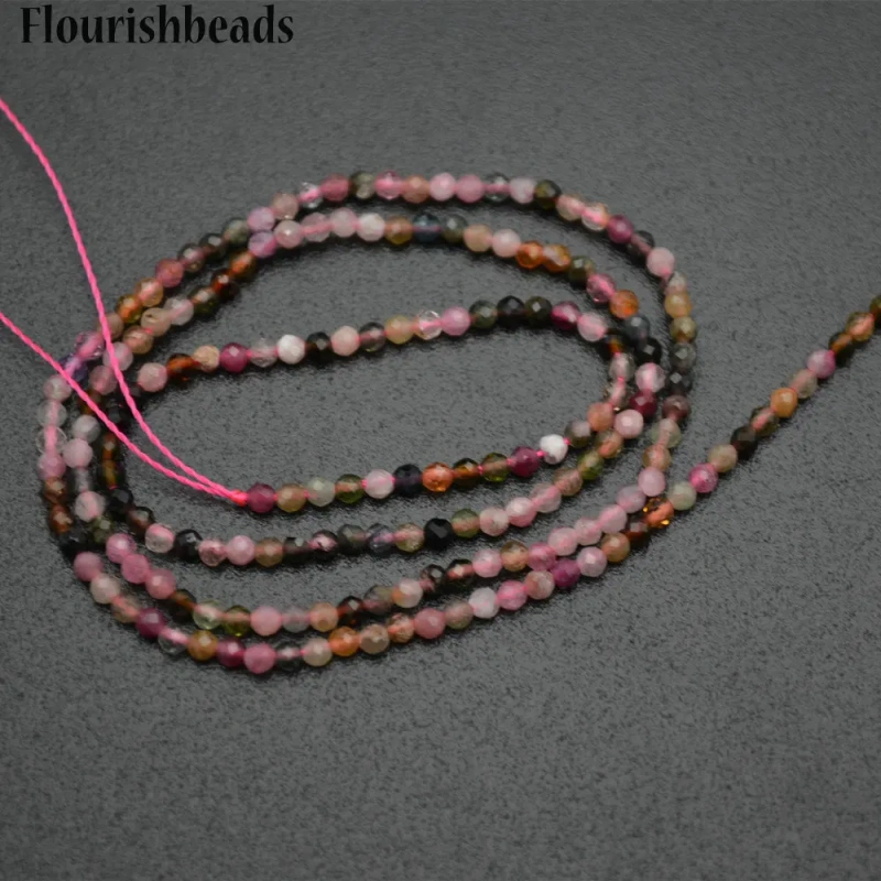 Wholesale 2mm Natural Multi color Tourmaline Faceted Diamond Cutting Stone Round Loose Beads