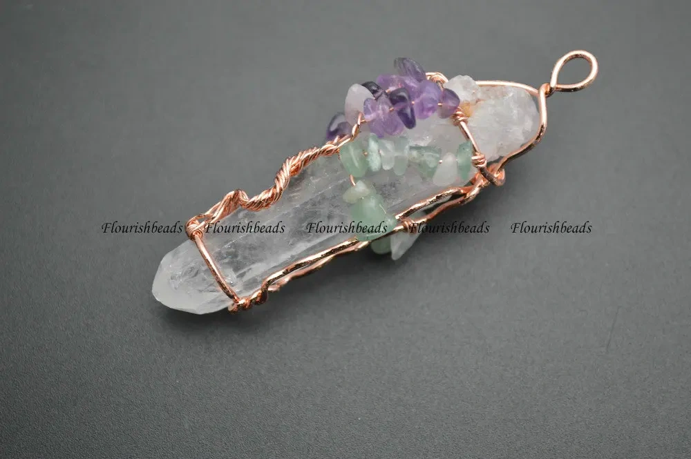 Natural Crystal Mix Stone Chips Beads Wire Wrapped Life Tree Stone Pendants Fit Fashion Jewelry Making
