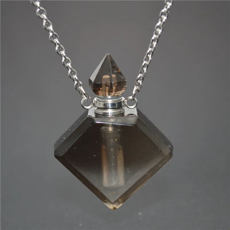 Unique Faceted Perfume Bottle Pendant Natural Gemstone Essential Oils Perfume Bottle Pendant Necklace Fine Jewelry Women Gift