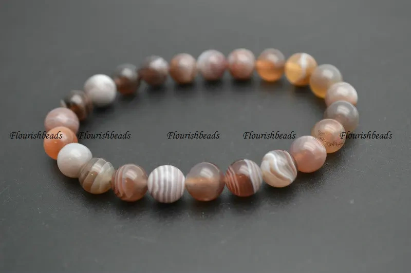 8mm Natural Gray Persian Botswana Agate Stone Round Beads Elastic Line Beaded Bracelets Woman Jewelry