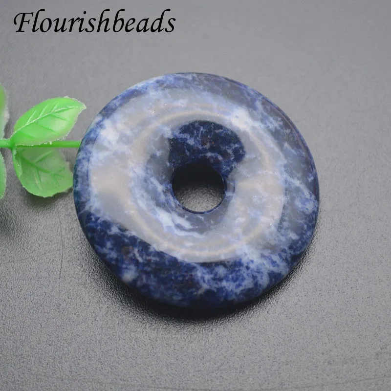 Big Size 40-50mm Natural Stone Round Crystal Agate Quartz Stone Exquisite Donut Pendant for Necklace  Jewelry Making